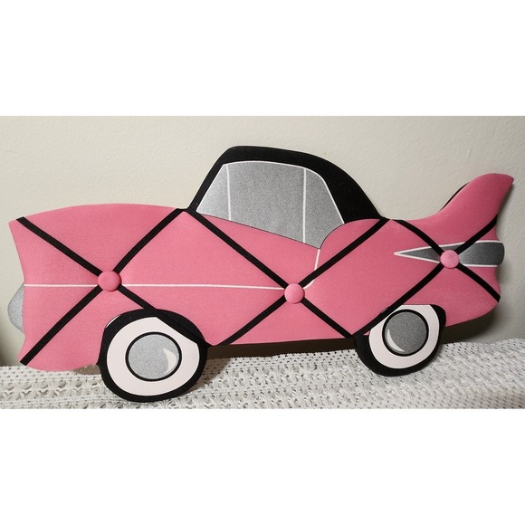 20" Car Shaped Pink Cadillac Photo Message Holder Padded Bulletin Board Rare - Picture 3 of 4